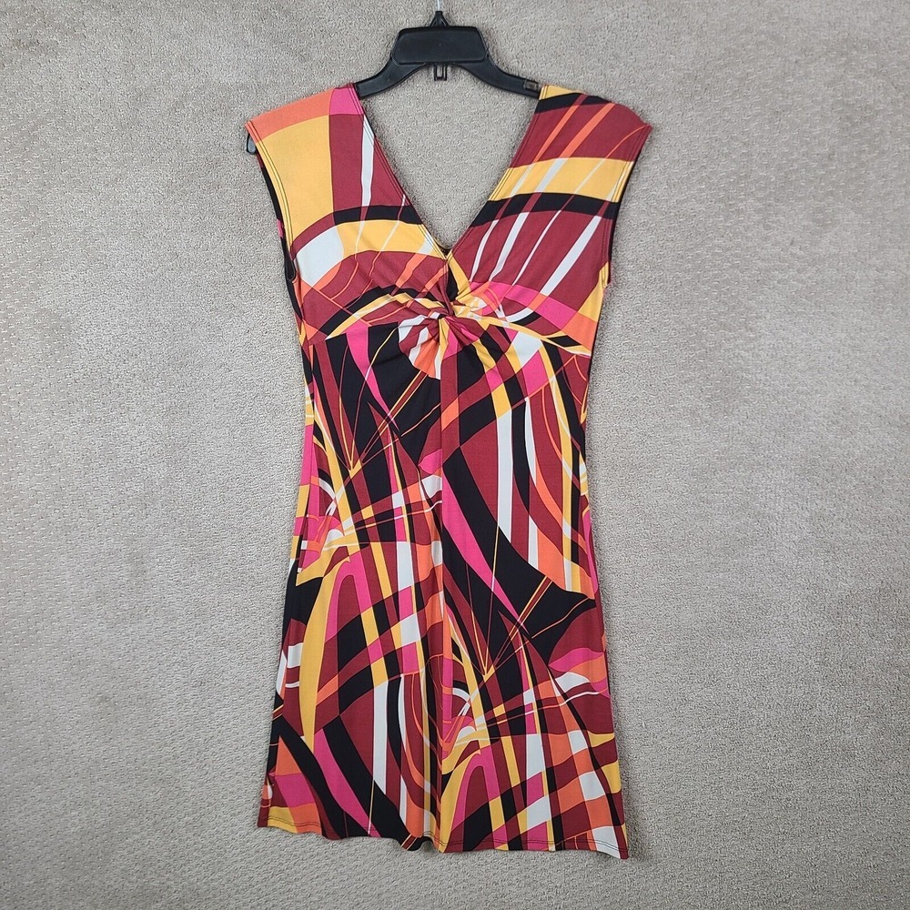 Blu Sage Dress Women Medium Red Pink Yellow A Line Sleeveless Midi Stretch